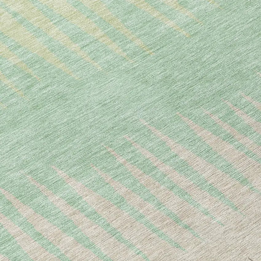 8' Artichoke Green And Beige Round Striped Washable Indoor Outdoor Area Rug Photo 8