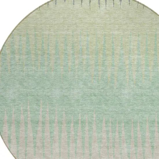8' Artichoke Green And Beige Round Striped Washable Indoor Outdoor Area Rug Photo 4