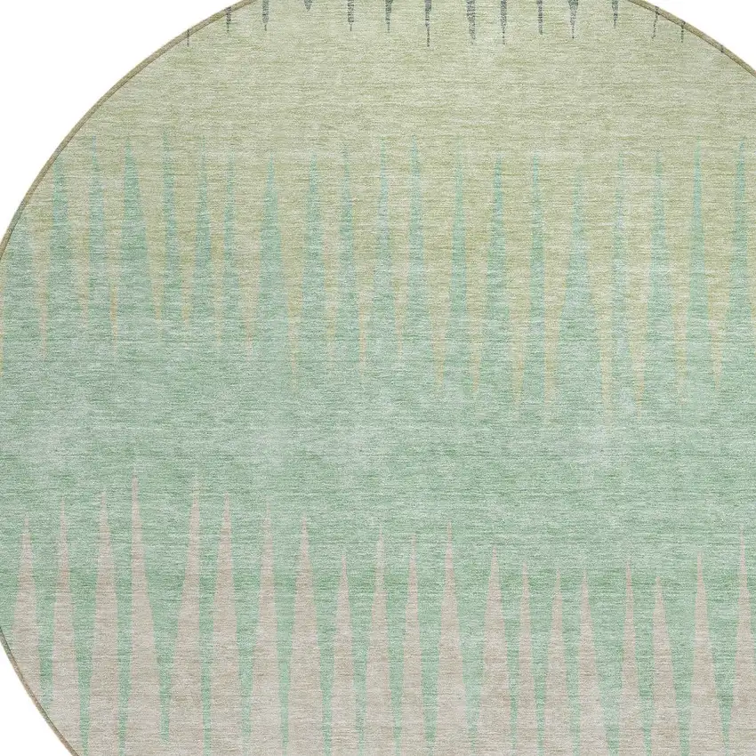 8' Artichoke Green And Beige Round Striped Washable Indoor Outdoor Area Rug Photo 4