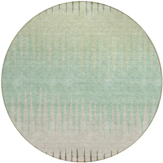 8' Artichoke Green And Beige Round Striped Washable Indoor Outdoor Area Rug Photo 2