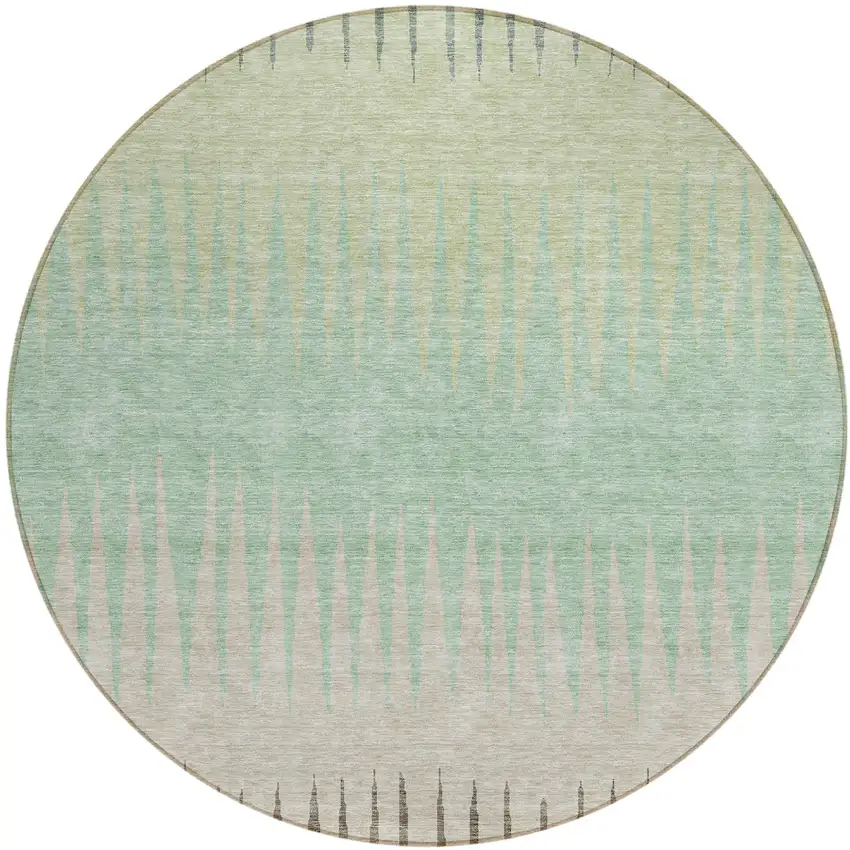 8' Artichoke Green And Beige Round Striped Washable Indoor Outdoor Area Rug Photo 2