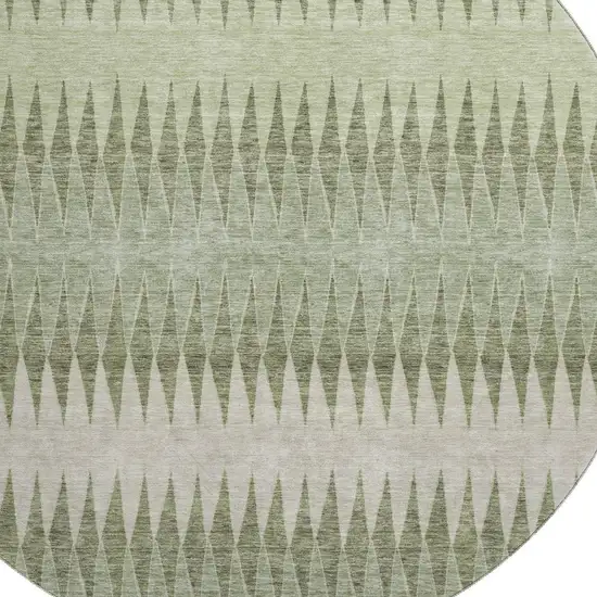 8' Artichoke Green And Beige Striped Washable Round Rug With UV Protection Photo 3