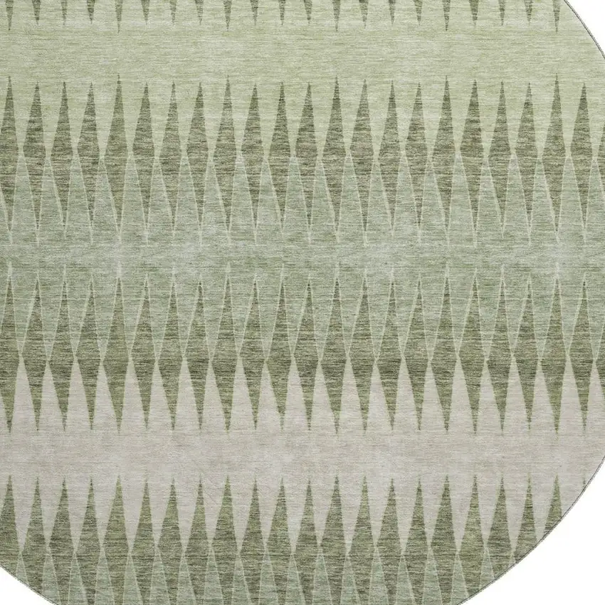 8' Artichoke Green And Beige Striped Washable Round Rug With UV Protection Photo 3