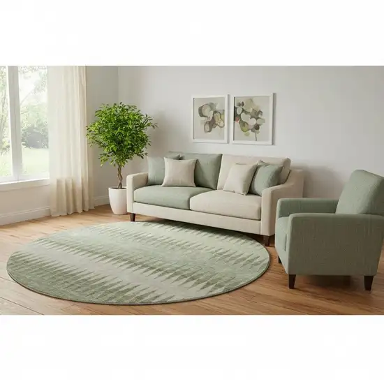 8' Artichoke Green And Beige Striped Washable Round Rug With UV Protection Photo 1