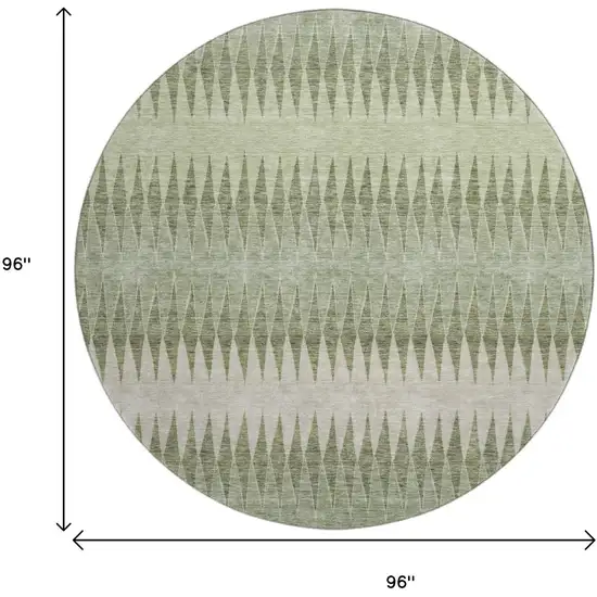 8' Artichoke Green And Beige Striped Washable Round Rug With UV Protection Photo 8