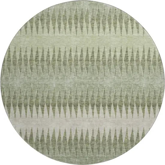 8' Artichoke Green And Beige Striped Washable Round Rug With UV Protection Photo 1