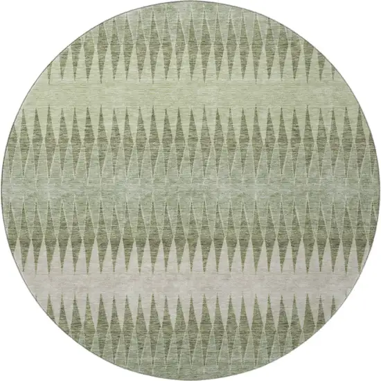 8' Artichoke Green And Beige Striped Washable Round Rug With UV Protection Photo 4