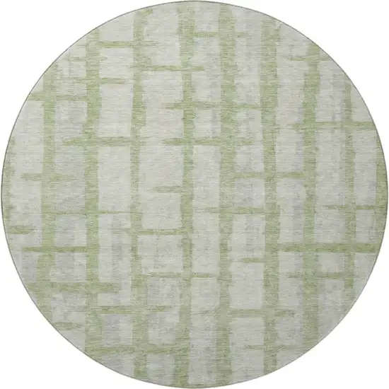 8' Artichoke Green And Beige Striped Washable Round Rug With UV Protection Photo 4