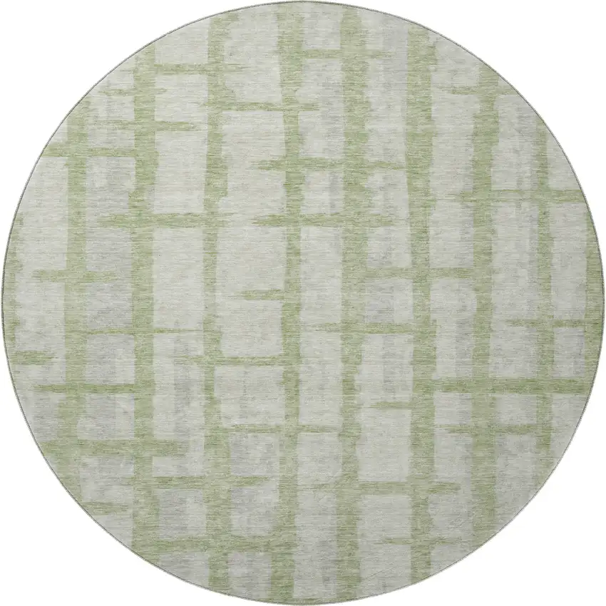 8' Artichoke Green And Beige Striped Washable Round Rug With UV Protection Photo 4