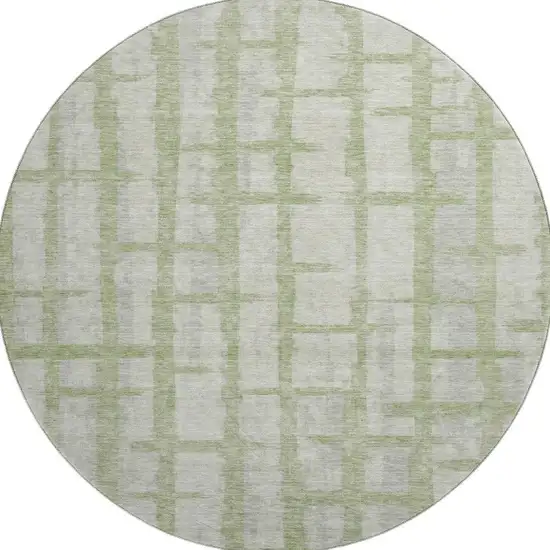 8' Artichoke Green And Beige Striped Washable Round Rug With UV Protection Photo 3