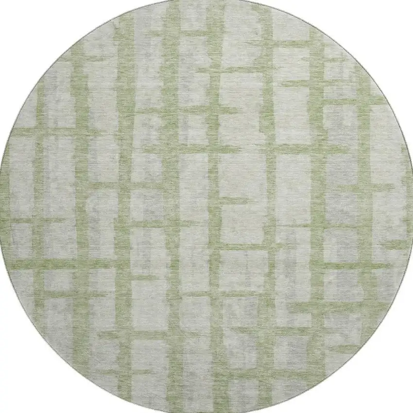 8' Artichoke Green And Beige Striped Washable Round Rug With UV Protection Photo 3