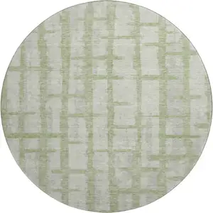 Photo of 8' Artichoke Green And Beige Striped Washable Round Rug With UV Protection