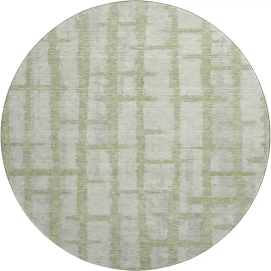 8' Artichoke Green And Beige Striped Washable Round Rug With UV Protection Photo 1