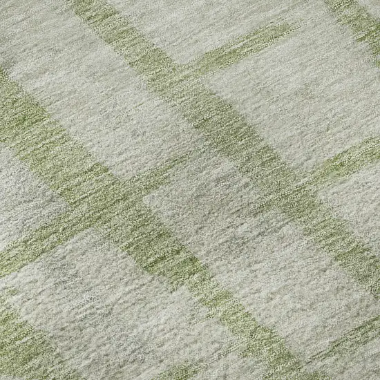 8' Artichoke Green And Beige Striped Washable Round Rug With UV Protection Photo 9