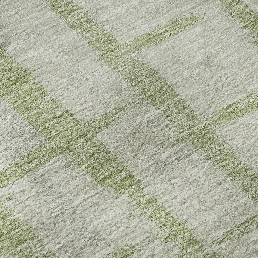 8' Artichoke Green And Beige Striped Washable Round Rug With UV Protection Photo 9