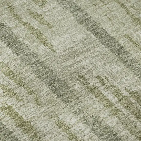 8' Artichoke Green And Beige Striped Washable Round Rug With UV Protection Photo 9