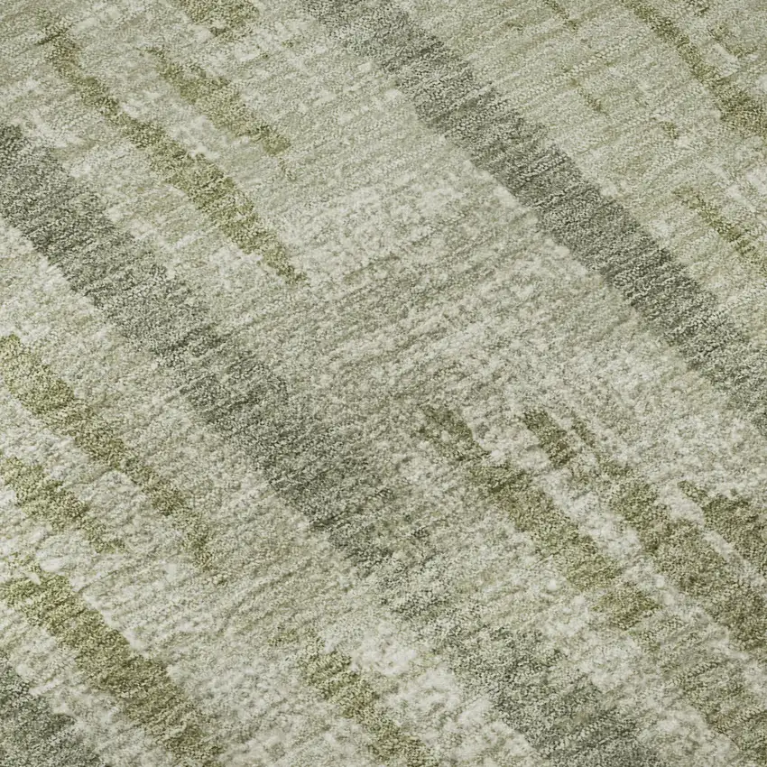 8' Artichoke Green And Beige Striped Washable Round Rug With UV Protection Photo 9