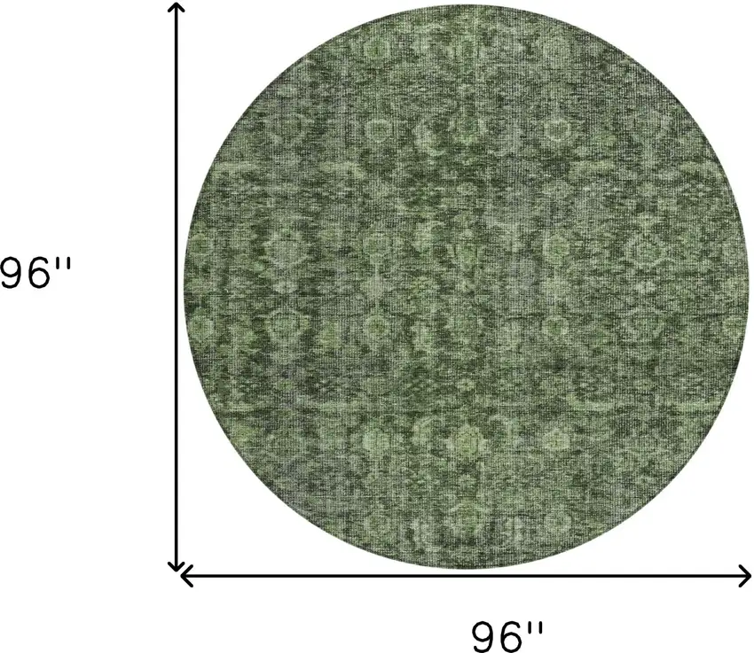 8' Artichoke Green And Black Round Damask Washable Indoor Outdoor Area Rug Photo 9