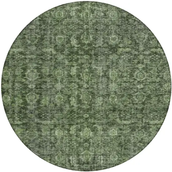 8' Artichoke Green And Black Round Damask Washable Indoor Outdoor Area Rug Photo 2