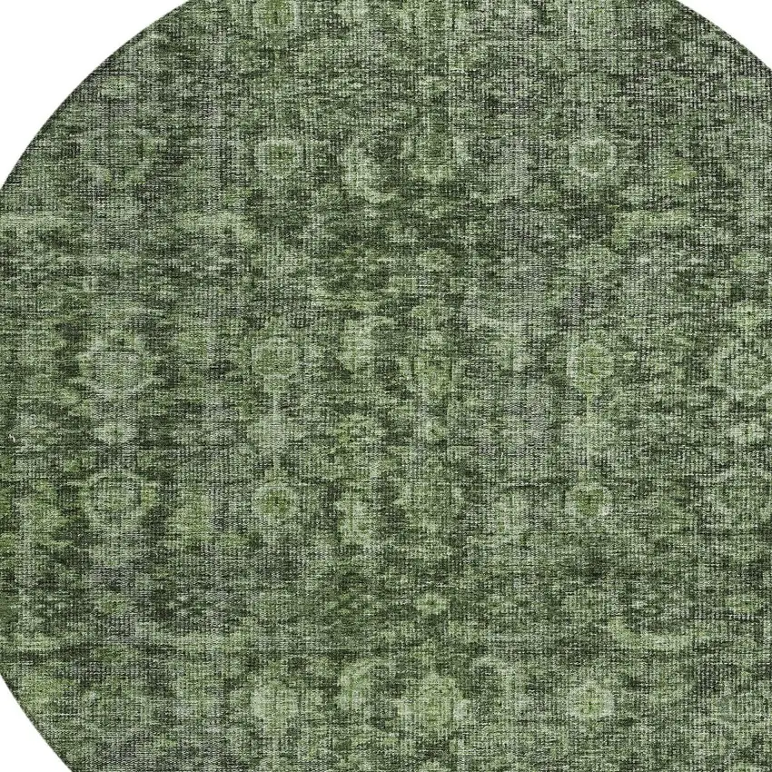 8' Artichoke Green And Black Round Damask Washable Indoor Outdoor Area Rug Photo 5