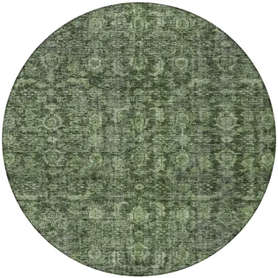8' Artichoke Green And Black Round Damask Washable Indoor Outdoor Area Rug Photo 6
