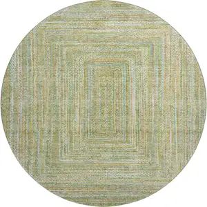 Photo of 8' Artichoke Green And Blue Geometric Washable Round Rug With UV Protection