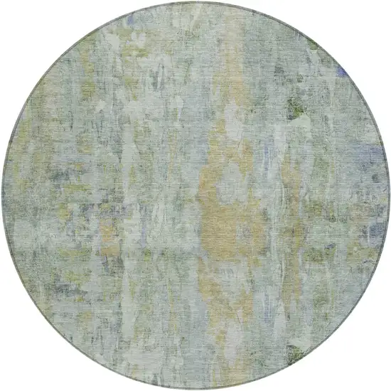 8' Artichoke Green And Blue Round Abstract Washable Indoor Outdoor Area Rug Photo 2