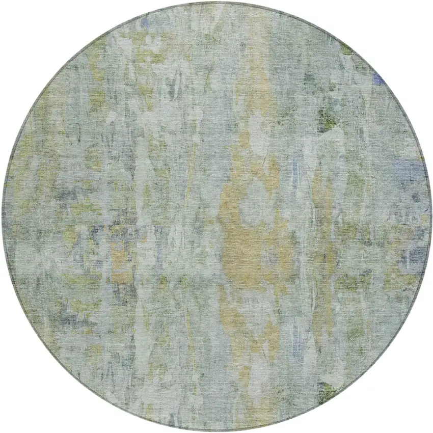 8' Artichoke Green And Blue Round Abstract Washable Indoor Outdoor Area Rug Photo 2