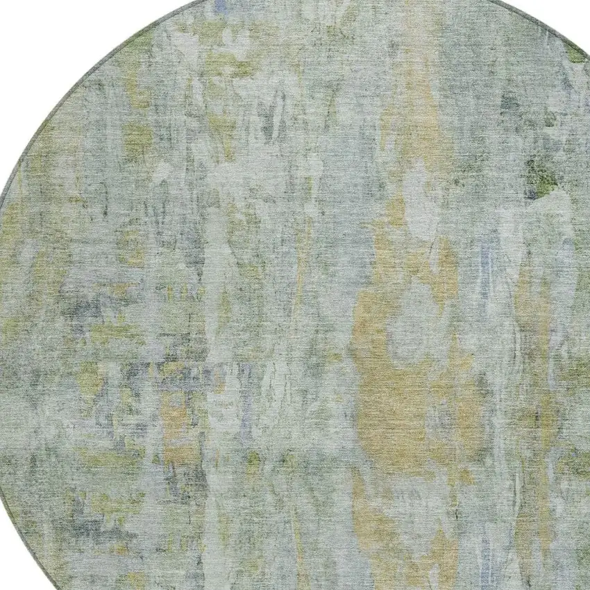 8' Artichoke Green And Blue Round Abstract Washable Indoor Outdoor Area Rug Photo 7