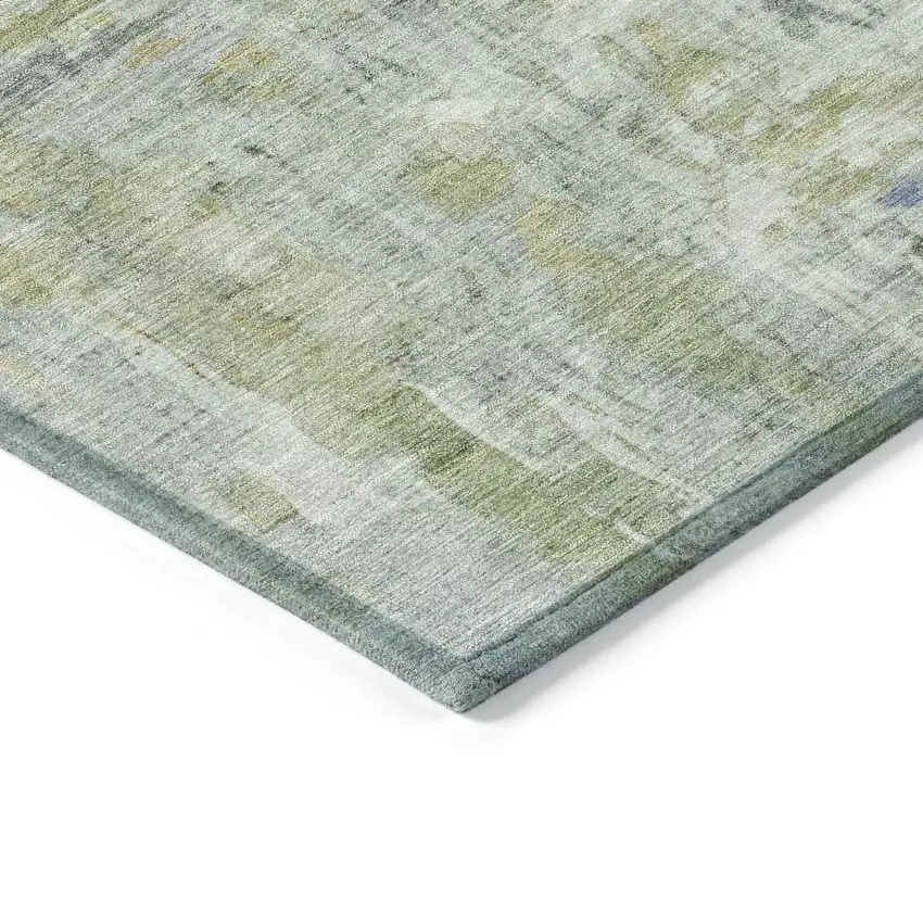 8' Artichoke Green And Blue Round Abstract Washable Indoor Outdoor Area Rug Photo 6