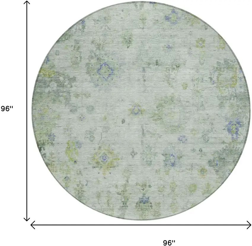8' Artichoke Green And Blue Round Floral Washable Indoor Outdoor Area Rug Photo 3