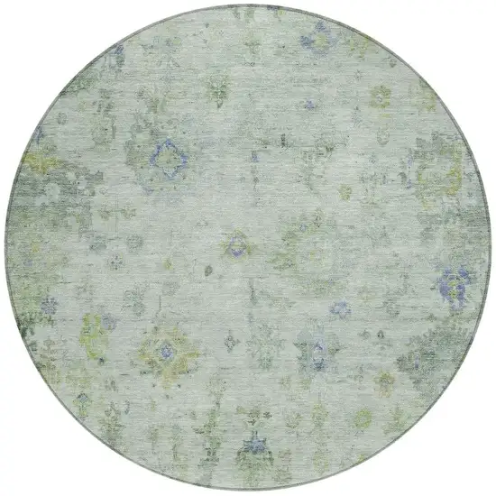 8' Artichoke Green And Blue Round Floral Washable Indoor Outdoor Area Rug Photo 4