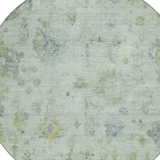 8' Artichoke Green And Blue Round Floral Washable Indoor Outdoor Area Rug Photo 7