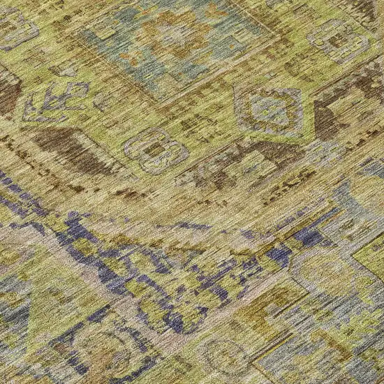 8' Artichoke Green And Blue Round Medallion Washable Indoor Outdoor Area Rug Photo 8