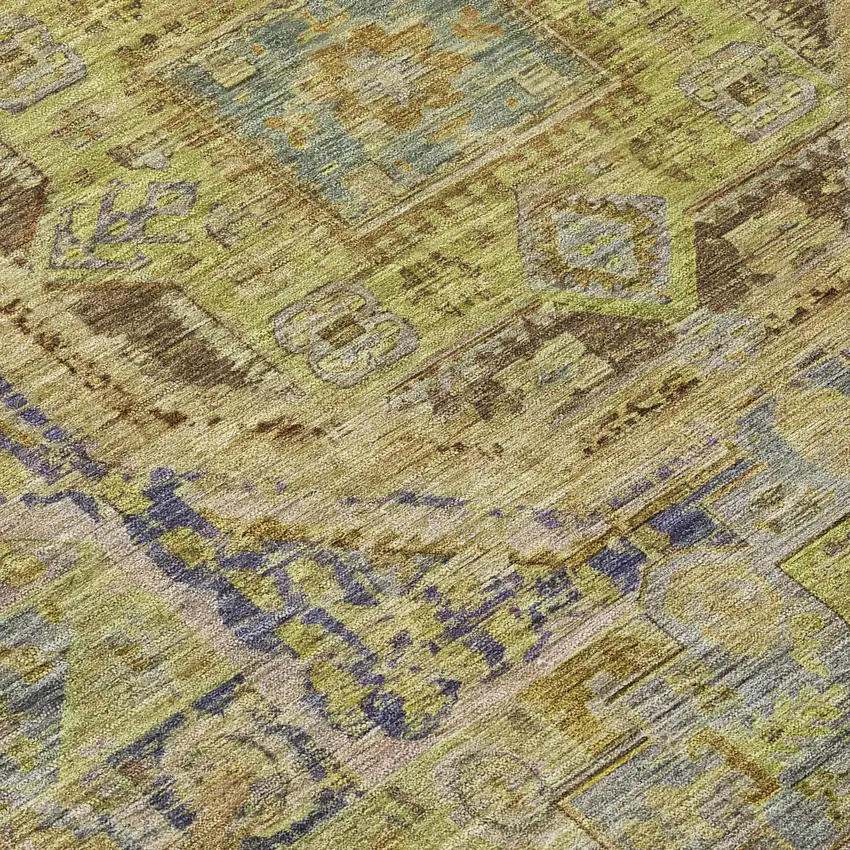 8' Artichoke Green And Blue Round Medallion Washable Indoor Outdoor Area Rug Photo 8