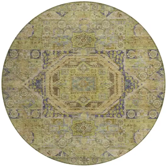 8' Artichoke Green And Blue Round Medallion Washable Indoor Outdoor Area Rug Photo 3