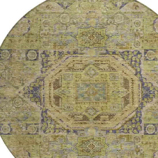 8' Artichoke Green And Blue Round Medallion Washable Indoor Outdoor Area Rug Photo 9
