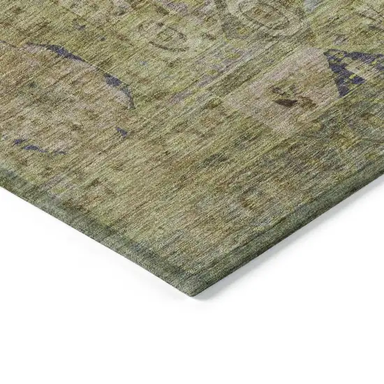 8' Artichoke Green And Blue Round Medallion Washable Indoor Outdoor Area Rug Photo 8