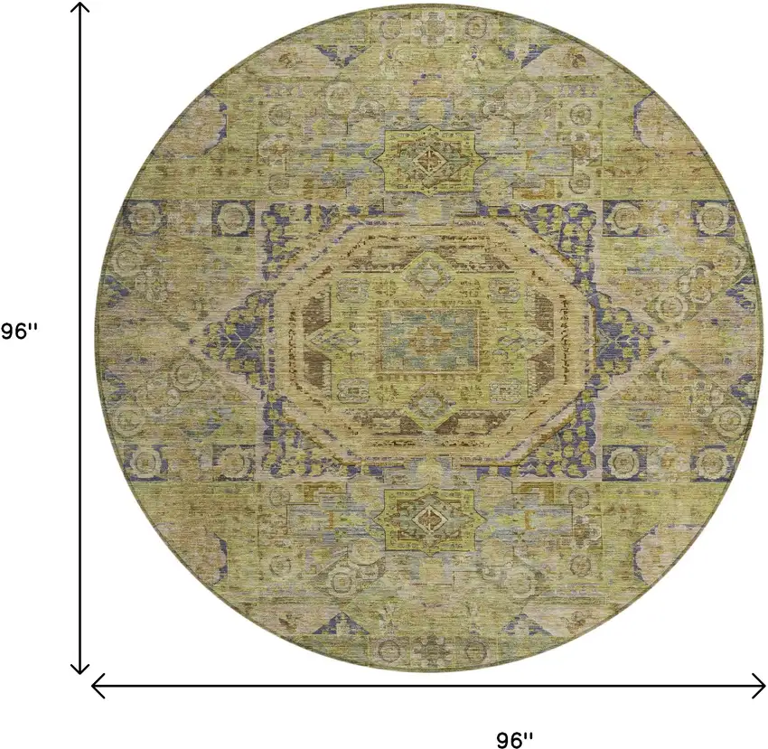 8' Artichoke Green And Blue Round Medallion Washable Indoor Outdoor Area Rug Photo 9