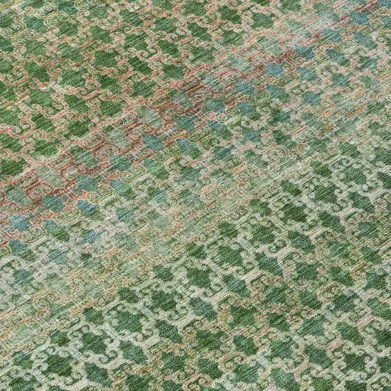 8' Artichoke Green And Blush Round Abstract Washable Indoor Outdoor Area Rug Photo 9