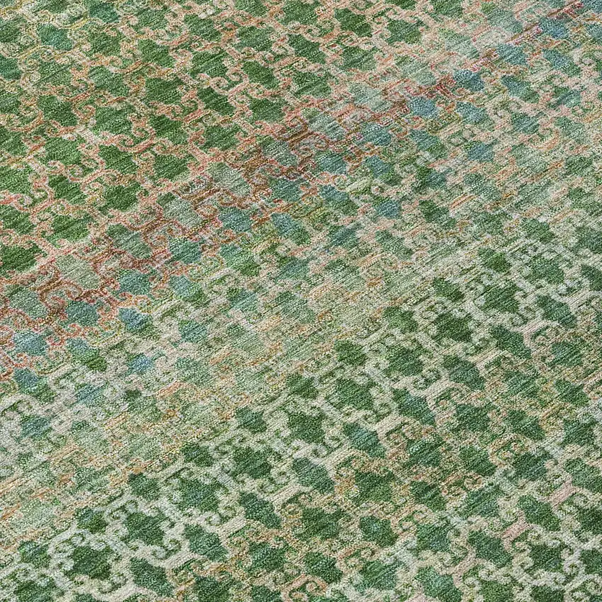 8' Artichoke Green And Blush Round Abstract Washable Indoor Outdoor Area Rug Photo 9