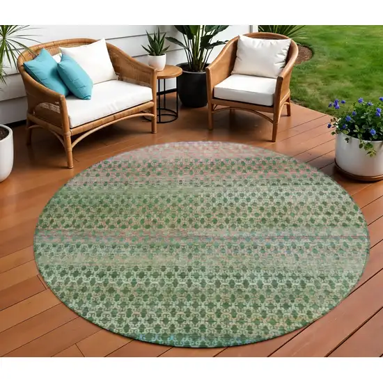 8' Artichoke Green And Blush Round Abstract Washable Indoor Outdoor Area Rug Photo 2