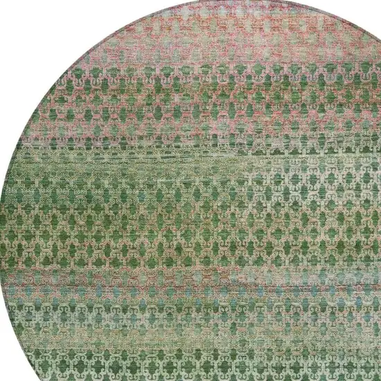 8' Artichoke Green And Blush Round Abstract Washable Indoor Outdoor Area Rug Photo 5