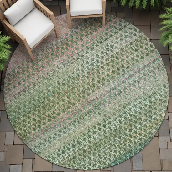8' Artichoke Green And Blush Round Abstract Washable Indoor Outdoor Area Rug Photo 6