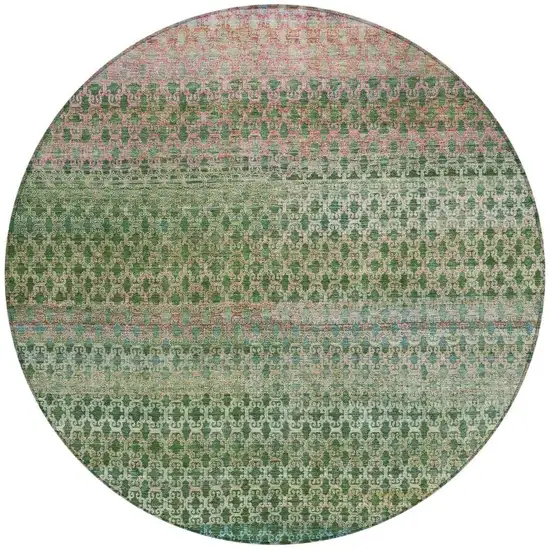 8' Artichoke Green And Blush Round Abstract Washable Indoor Outdoor Area Rug Photo 3