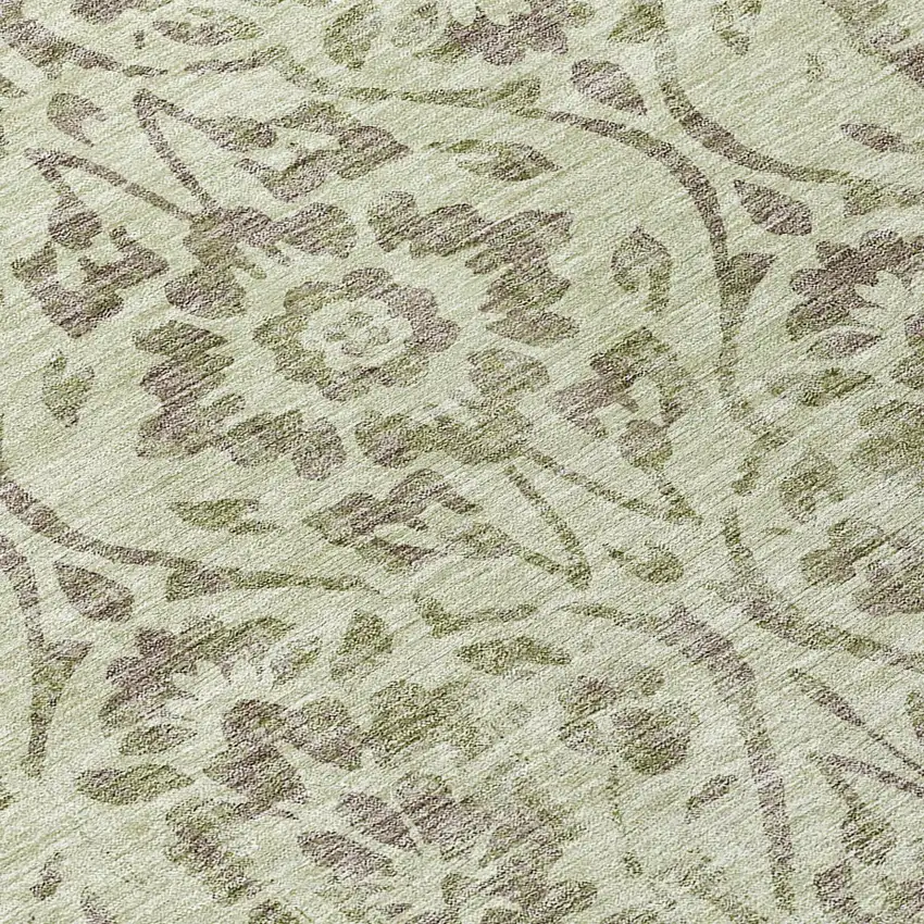 8' Artichoke Green And Brown Round Floral Washable Indoor Outdoor Area Rug Photo 8
