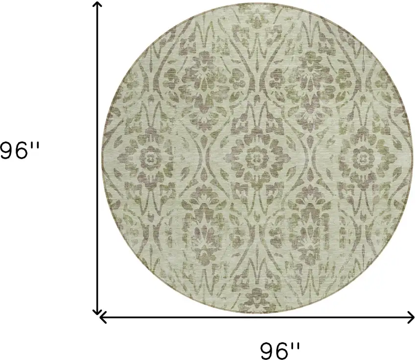8' Artichoke Green And Brown Round Floral Washable Indoor Outdoor Area Rug Photo 3