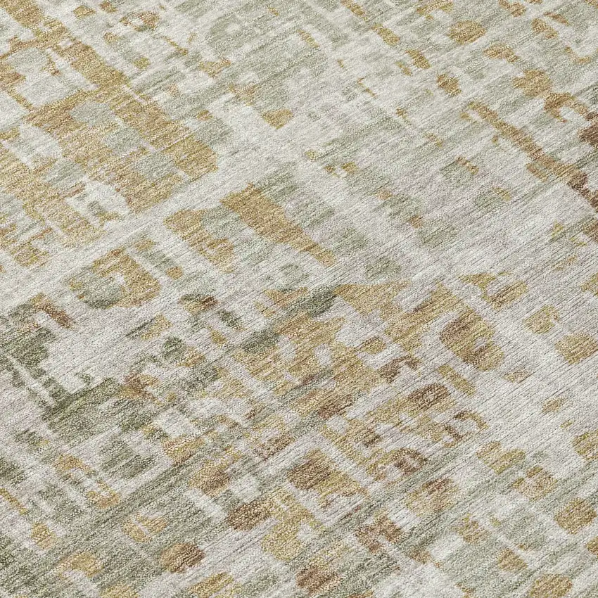 8' Artichoke Green And Brown Round Geometric Washable Indoor Outdoor Area Rug Photo 8