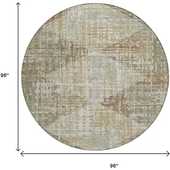 8' Artichoke Green And Brown Round Geometric Washable Indoor Outdoor Area Rug Photo 9