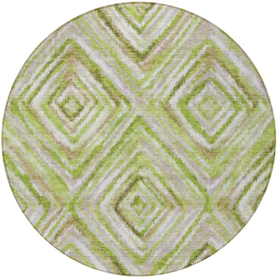 8' Artichoke Green And Brown Round Geometric Washable Indoor Outdoor Area Rug Photo 4